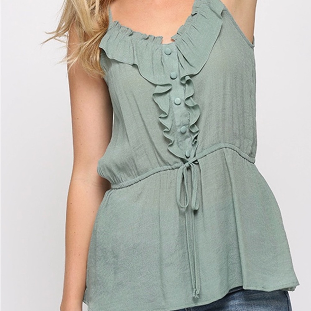 Solid Textured and Button Detail Ruffle Cami Top - Picture 4 of 5